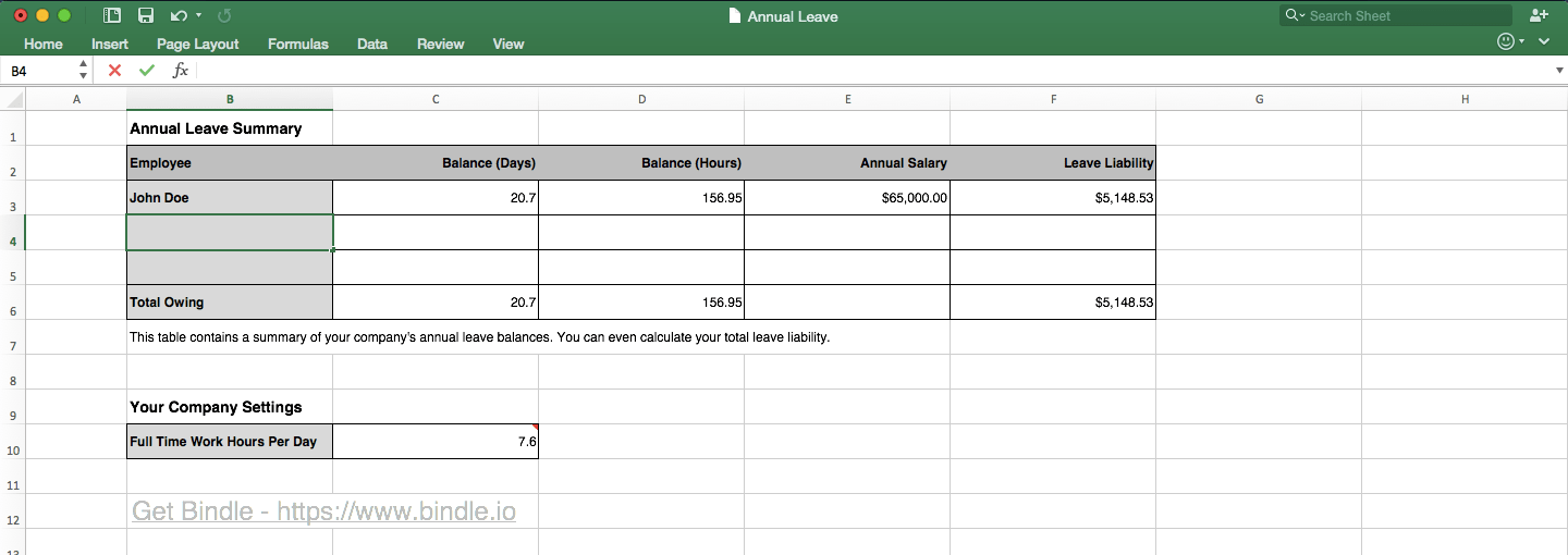 Simple Annual Leave Spreadsheet —