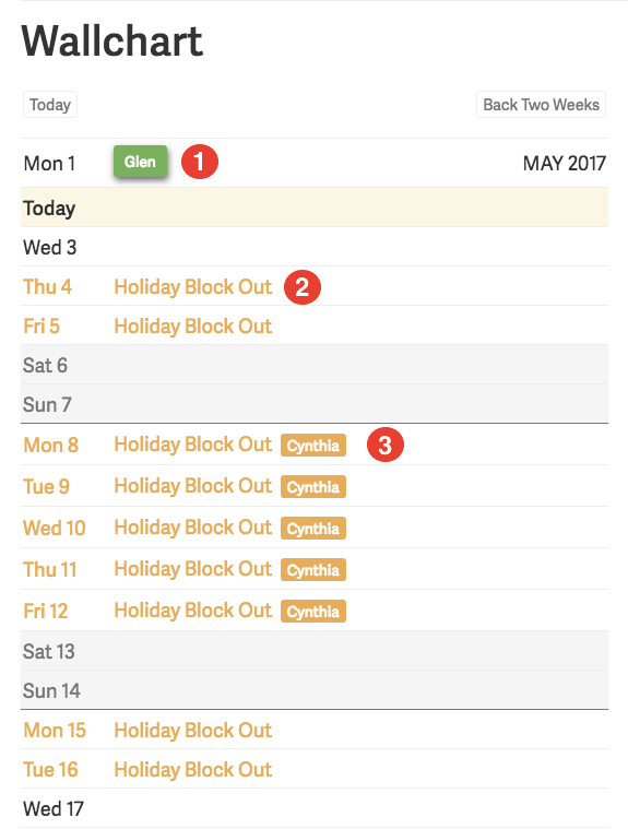 Wallchart showing an upcoming company events