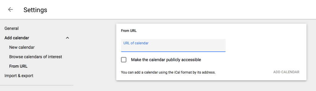 Image of Google Calendars configuration screen