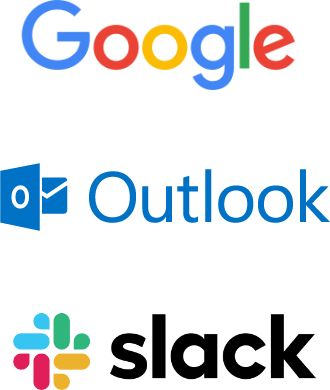 Logos for Google Calendar, Microsoft Outlook and Slack.