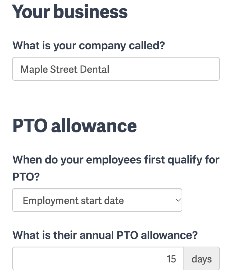 Bindle PTO policy generator form